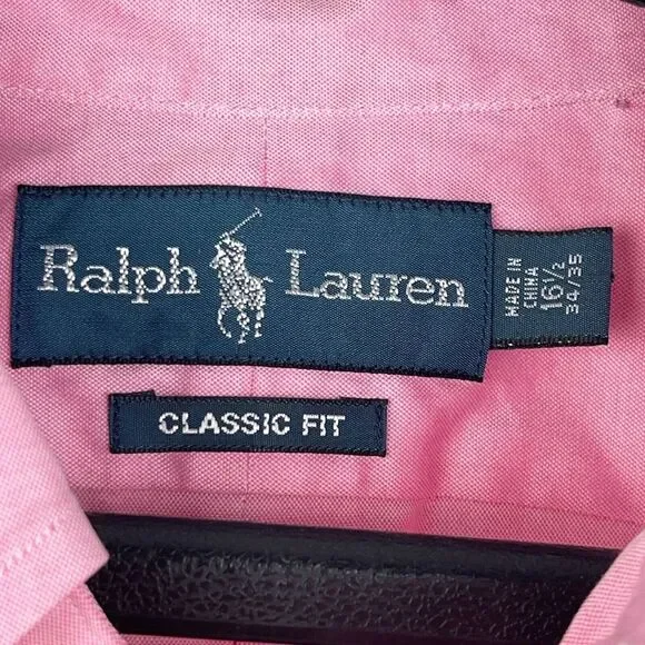NEW Polo Ralph Lauren Mens 16.5 34/35 (Large) Cotton Button Down Solid Pink $125